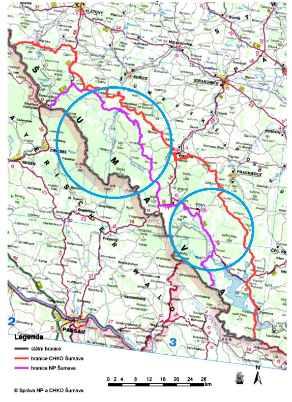 mapa NP CHKO Sumava